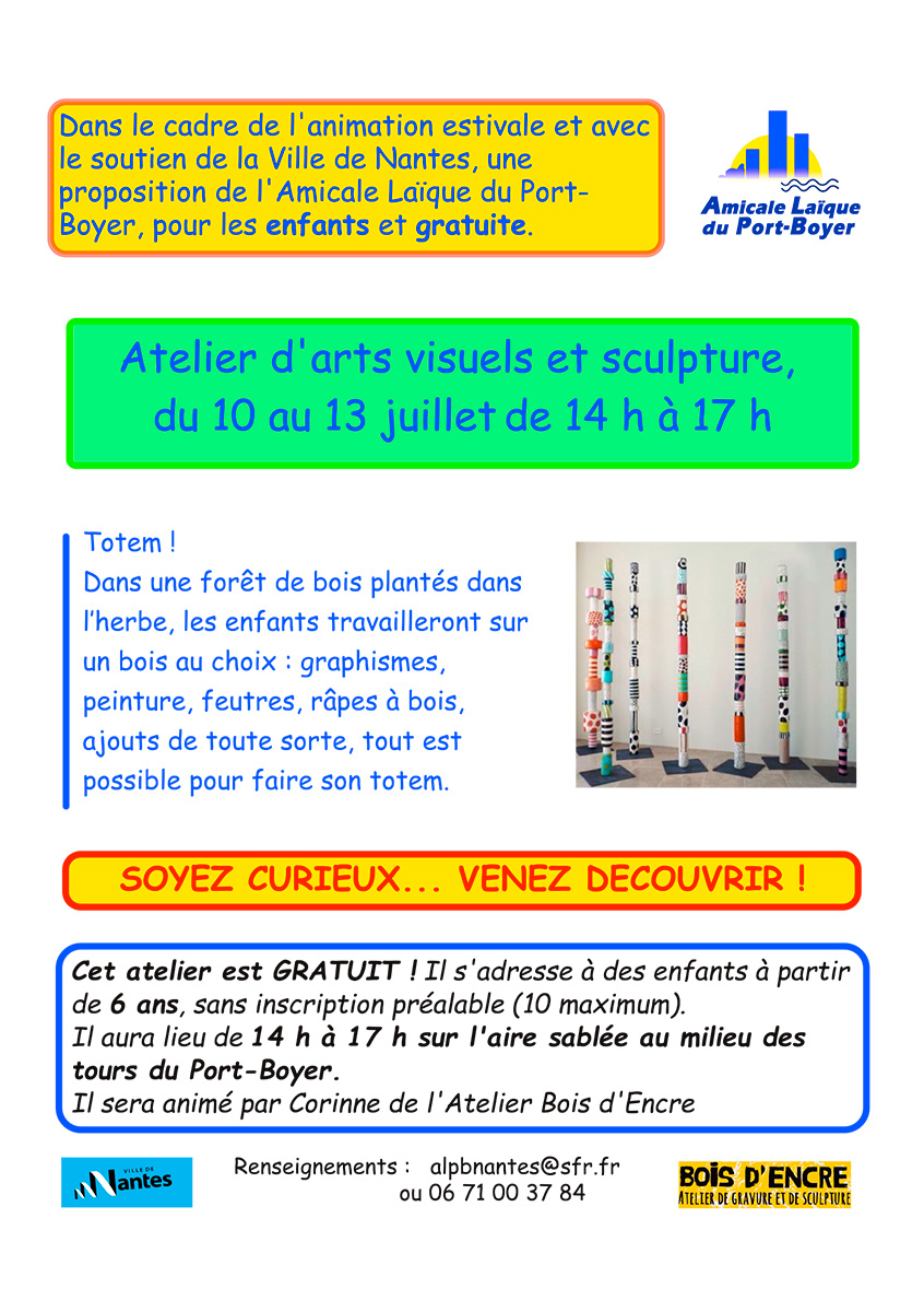 L'ALPB organise Totem - Atelier d'été pour les enfants